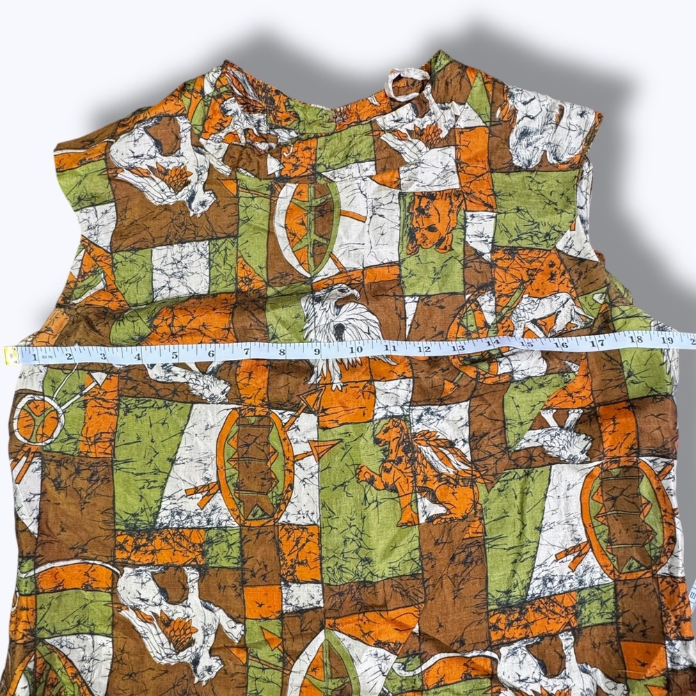 Vintage 60s 70s MCM Mod Patchwork Geometric Sleeveless Dress Union Made Size 16 - Picture 10 of 13